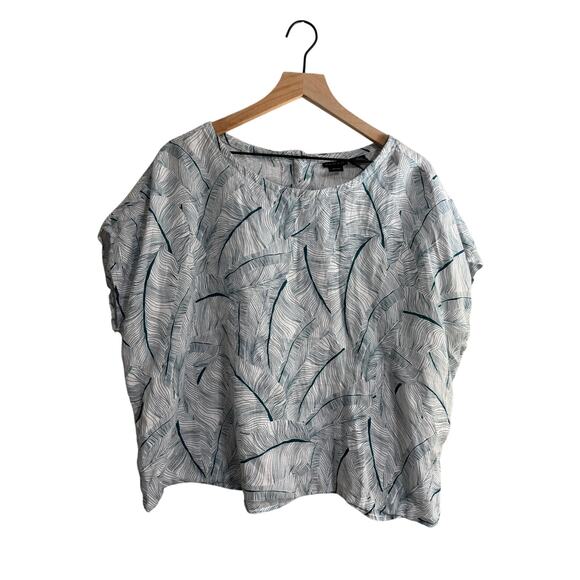 Tahari Tropical Leaf Print Linen Boxy Button Back Top Size XL - Picture 1 of 4
